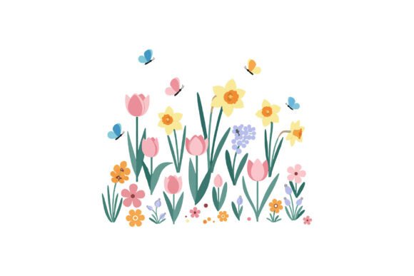 Download Colorful Flower Garden Scene with Butter - Garden scene Collection
