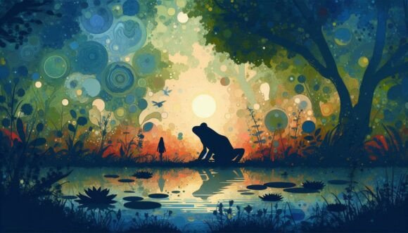 Download Oil-painted Frogs in a Lush Garden Scene - Premium Resources