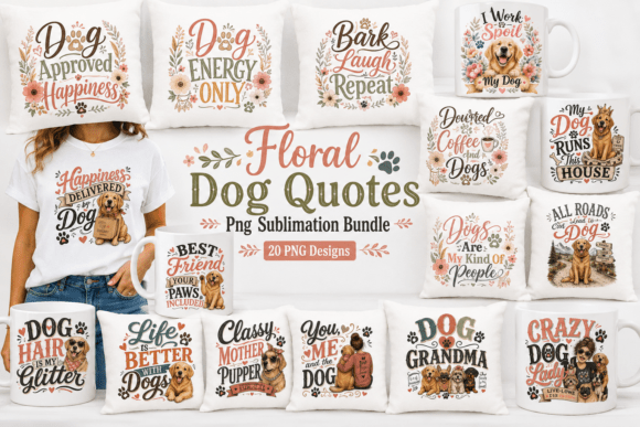 Download Floral Dog Quotes, Dog Lover PNG Bundle - Dog lover Collection