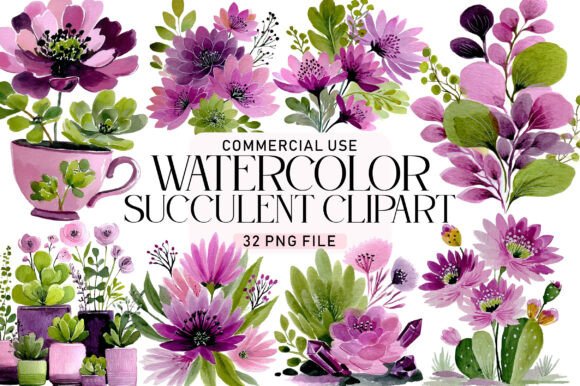 Download Watercolor Succulent Clipart Mix &amp; Match - Succulent clipart Collection