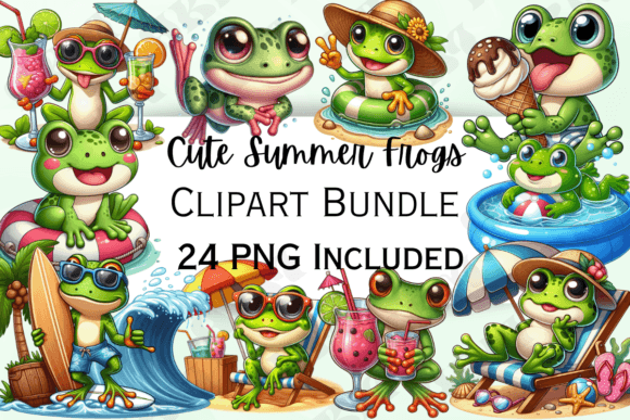 Download 24 Cute Cartoon Summer Frog Clipart - Frog Collection