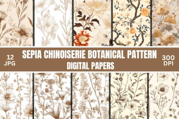 Download Sepia Chinoiserie Botanical Pattern - Botanical pattern Collection