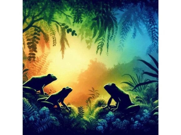 Download Oil-painted Frogs in a Lush Garden Scene - Premium Resources
