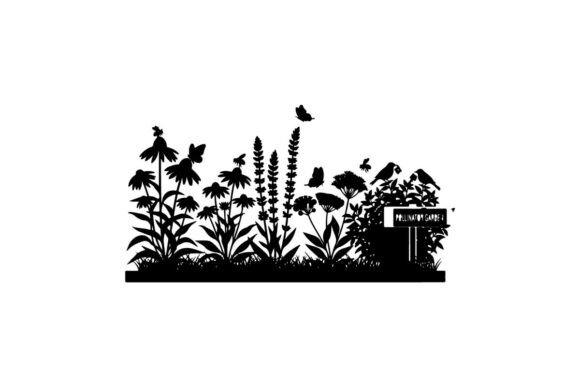 Download Black Silhouette of Garden Scene with Bi - Garden scene Collection