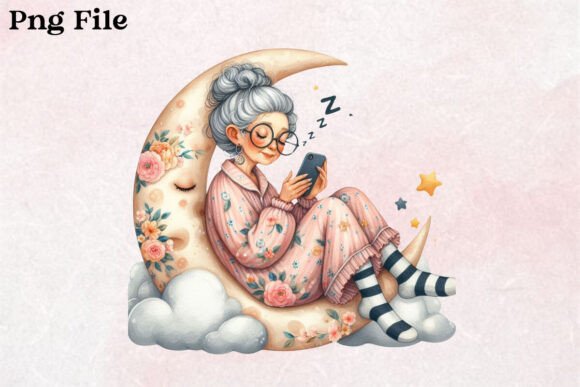 Download Sleepy Grandma on Moon PNG - Premium Resources